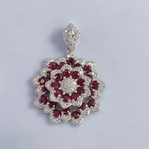 [N32]S925 Sterling Silver Old Fired Ruby Pendant