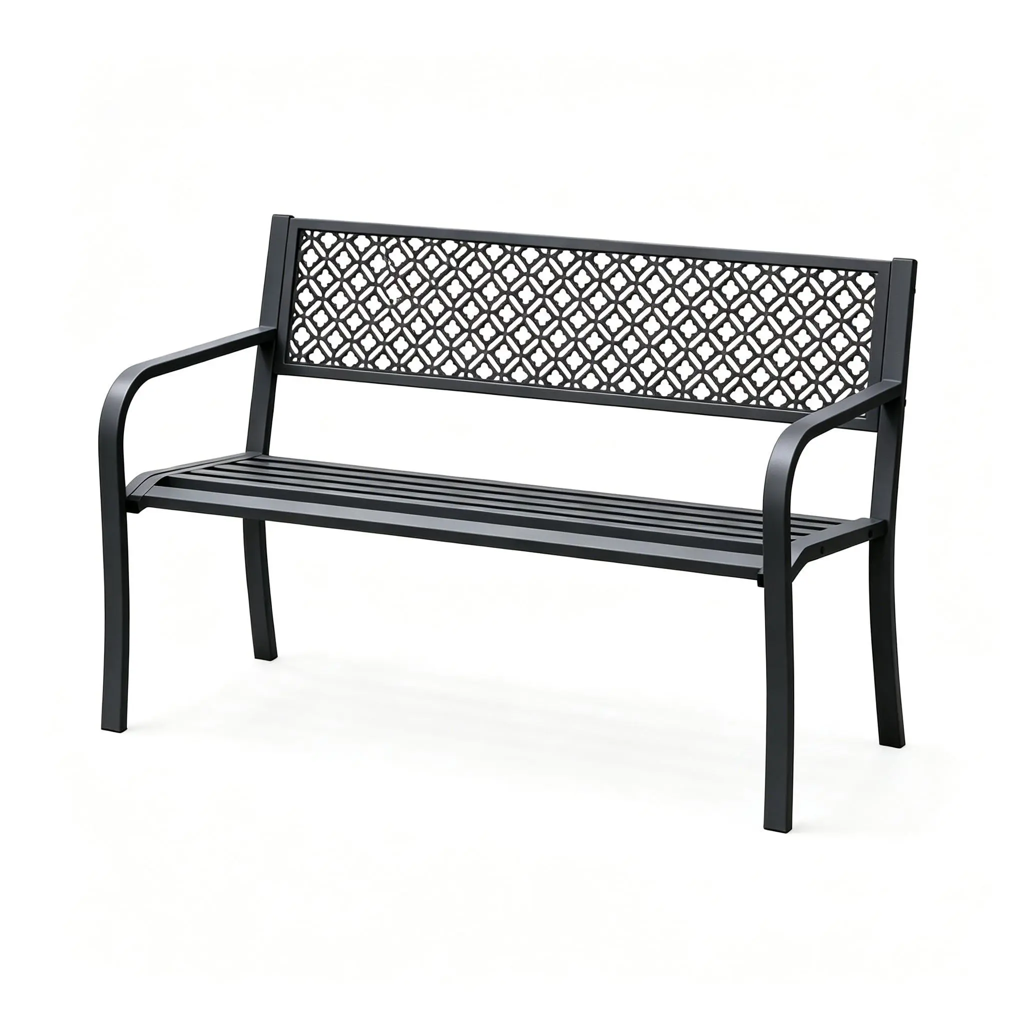 GARVEE Outdoor Metal Garden Bench 2 Person, 790 Lbs Heavy Duty Steel Patio Bench with Geometric Backrest, Weather Resistant Black Outdoor Seating for Porch, Yard, Deck, Entryway