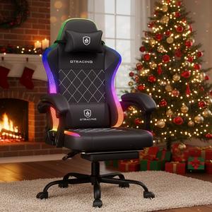 【Hot】GTPLAYER Gaming Chair with Led Lights, Ergonomic RGB Chair with Massage lumbar support, High Back Lumbar Support,RGB lights support cell phone control