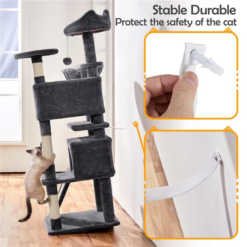 【On Sale】Yaheetech 54"/57''/63"/79"/82" Cat Tree Multilevel Cat Tower with 2 Condos & Dangling Ball & Round Platform & Ladder