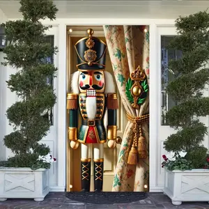 2D flat banner1pcsChristmas Door Cover Nutcracker Soldier  Front Holiday Decoration for Porch Entryway Winter Party Xmas Eve Home Decor Indoor Outdoor Door  Portrait,Photography Studio,Professional Photographer,Video Backdrops or Product Displays