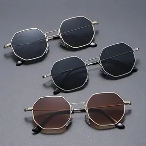 3-Pack Polygon Metal Sunglasses – Vintage Frame with Mirror Lenses, UV400 Protection for Men & Women