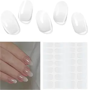 Semi Cured Gel Nail Strips, 28 pcs Gel Nail Stickers Work with Any UV Lamp, Long Lasting Nail Wraps for Women at Home DIY Nail Art (Clear Ombre)