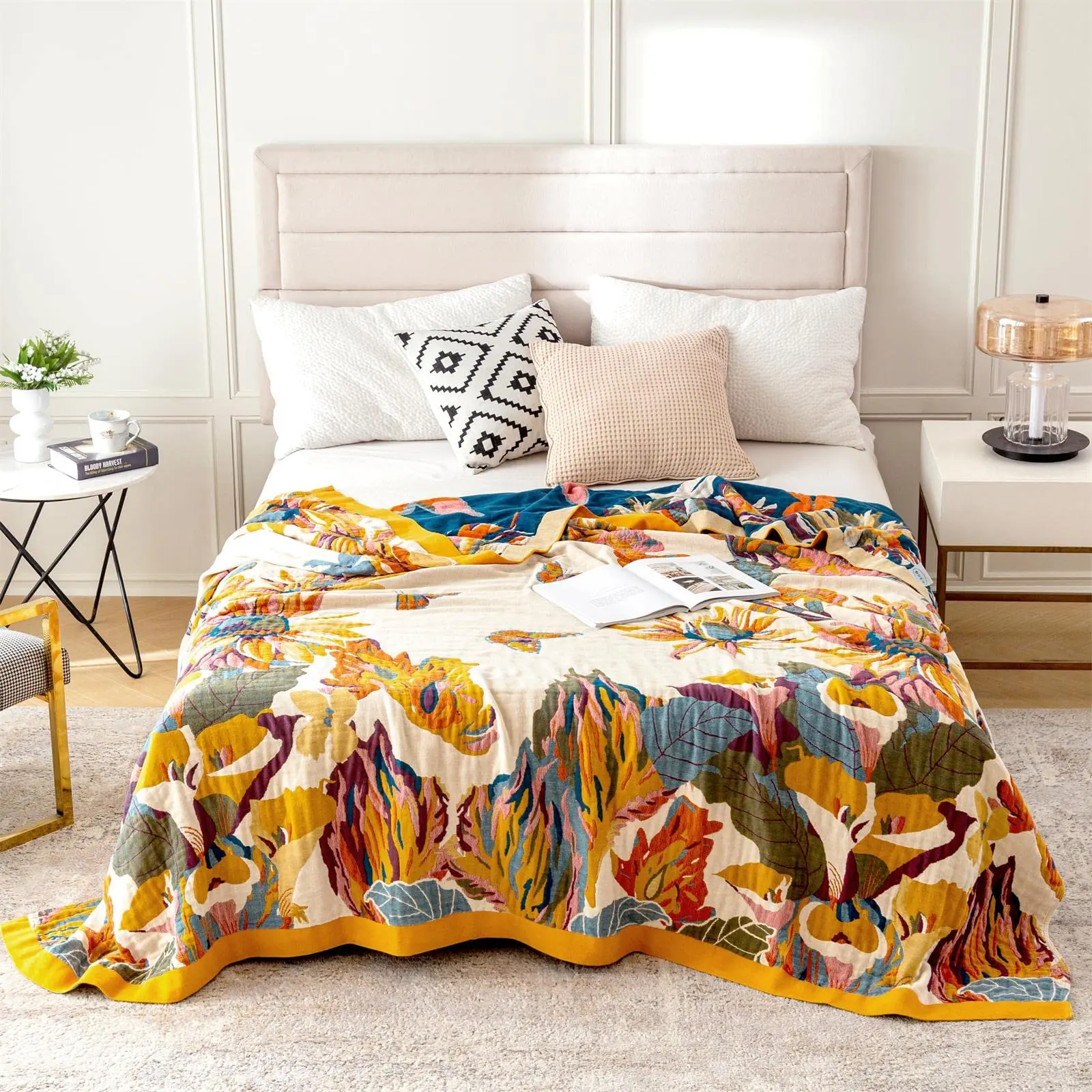 Boho Bird & Floral Printed Soft Warm Blanket, 1 Count Valentine's Day Soft Lightweight Bed Blanket, Flannel Fleece Blankets, Flannel Throw Blanket for Sofas, Bed, Travel, Picnics, Home Decor, Blanket Gifts for Her, Cozy Blanket