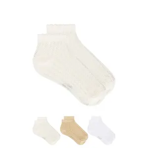 Stems 3-pack Lace Knit Ankle Socks in Almond