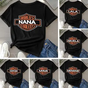 World's Coolest Grandma/Mom/Nana/Gigi Nickname Gift, Mother's Day Tee, Birthday Gift from Grandkids/Kids, Women's Casual Top, Back Print Font Cotton Shirt Clothes Printed