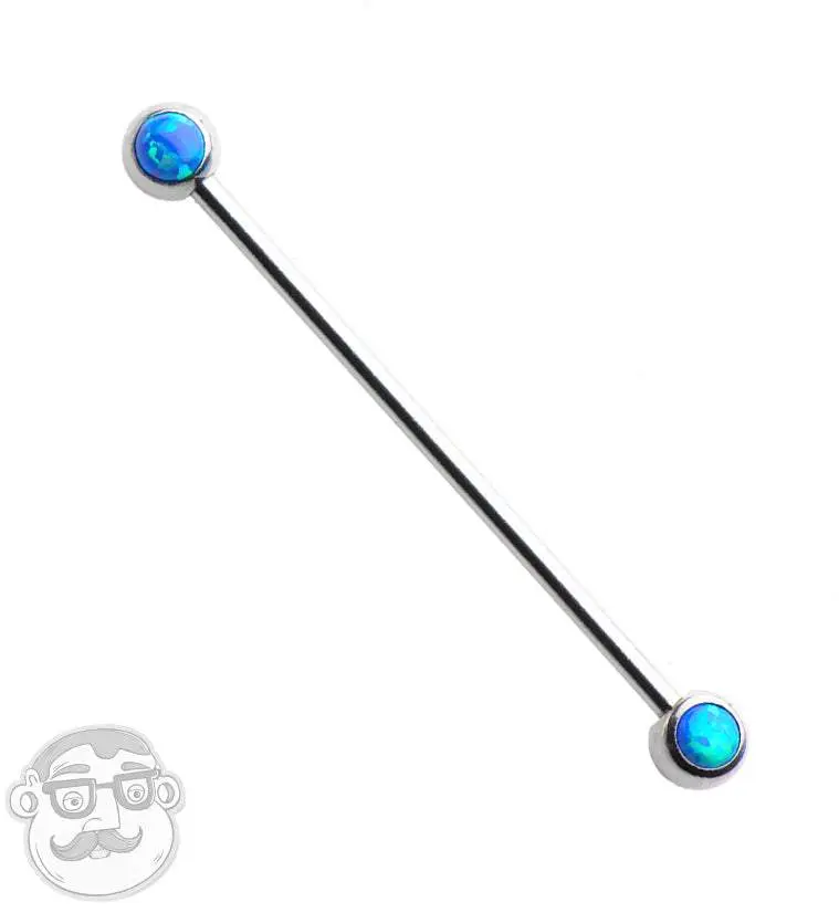 Blue Opalite Stainless Steel Industrial Barbell