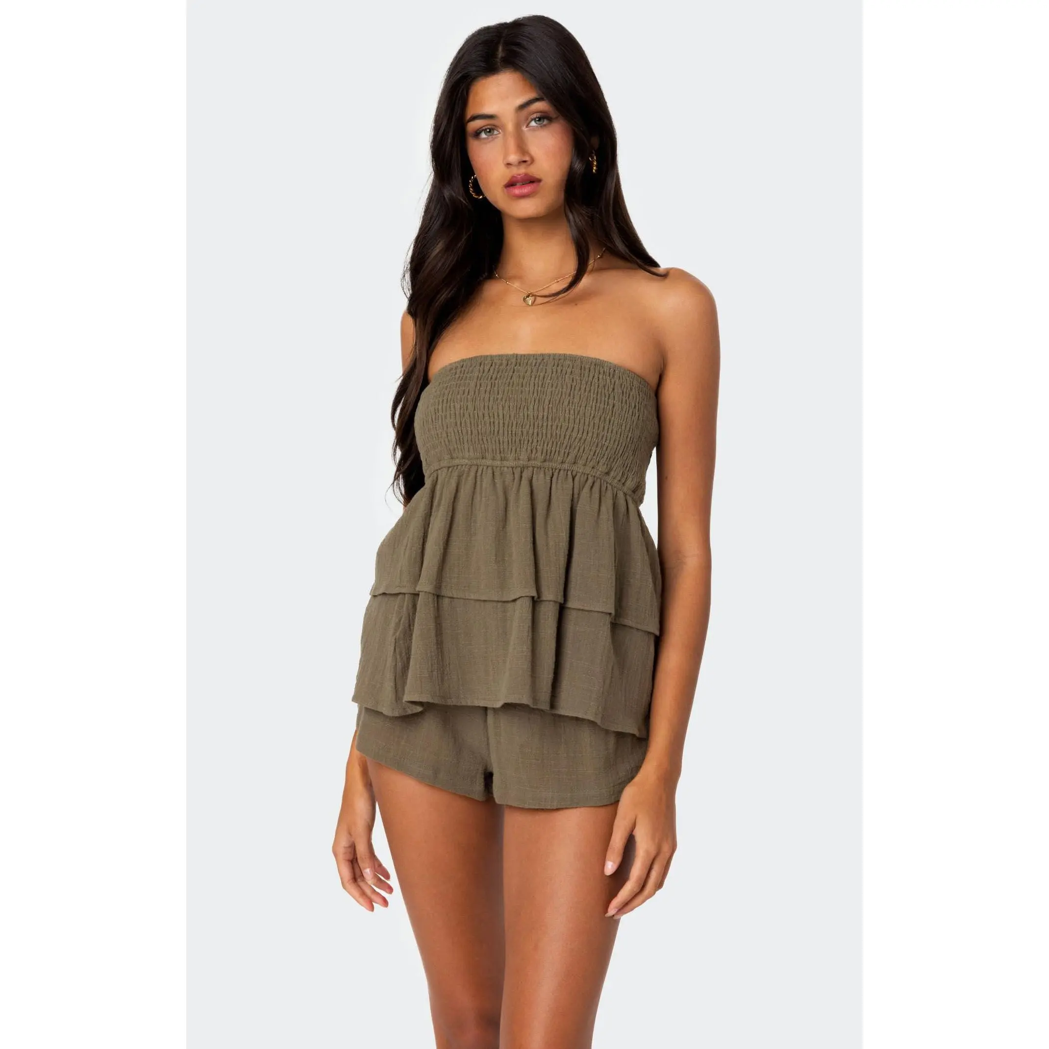 Edikted Women's Harleigh Ruffled Linen Look Tube Top