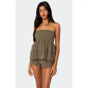 Edikted Women's Harleigh Ruffled Linen Look Tube Top