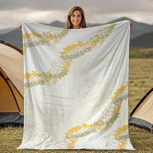Aloha Pakalana and Puakenikeni Lei Hawaiian Pattern Premium Fleece Blanket, Year-Round Gift, Cozy Soft Throw, Travel Blanket