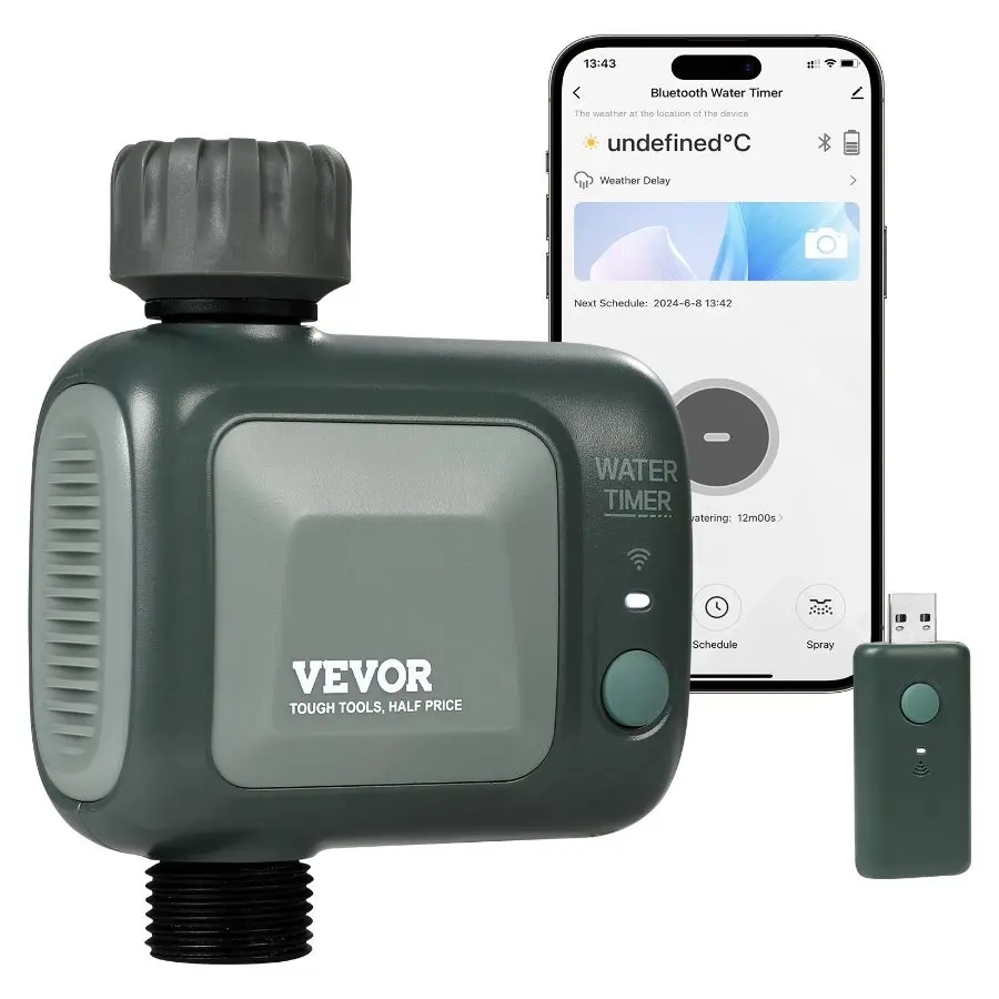 【DealsForYouDays】VEVOR WiFi Sprinkler Timer, 2 Outlets, Smart Hose Faucet Water Timer with Brass Inlet, APP Control via 2.4Ghz WiFi or Bluetooth, Voice Control with Alexa and Google Assistant, IPX6 for Yard WateringVEVOR Super Brand Day