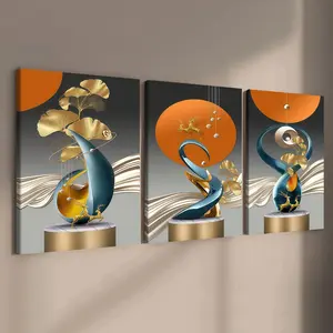 3-count wooden frame canvas, light luxury style geometric art poster, abstract art decoration, modern family poster, fashionable living room decoration art, suitable for corridor, office, room bedroom decoration, waterproof printing