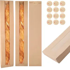 100 Packs Paper Baguette Bread Loaf Packing Bakery Storage Bags with Window & 120Pcs Seal Stickers Kit for Homemade Baguettes, Bread, Pastries and Other Baked Goods