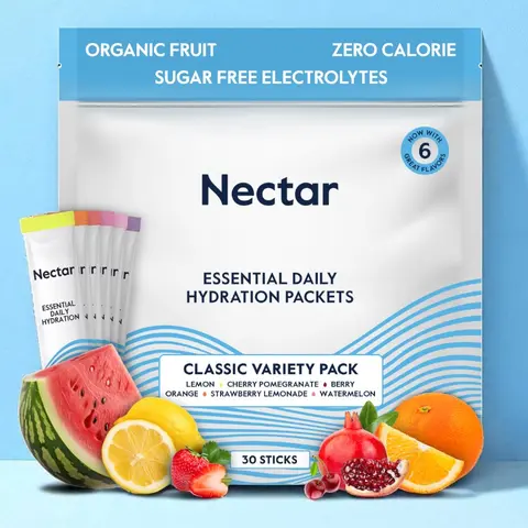 Nectar Essential Daily Hydration - Sugar Free, Low-Sodium - Boost your Energy, Focus and Mood. Made with Organic Ingredients and Designed for Daily Use (Variety 30 Packets)