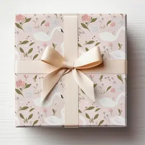 Baby Girl Wrapping Paper Girl Baby Shower Pink Swan Gift Wrap Roll, Swan Wrapping Paper Cute Light Pink Gift Wrap for Baby Girl