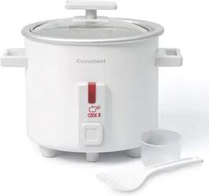 Small Rice Cooker White 1.5 Quart Mini Non-Stick Coated Insert Food Steamer and Dishwasher-Safe Glass Lid and Pot