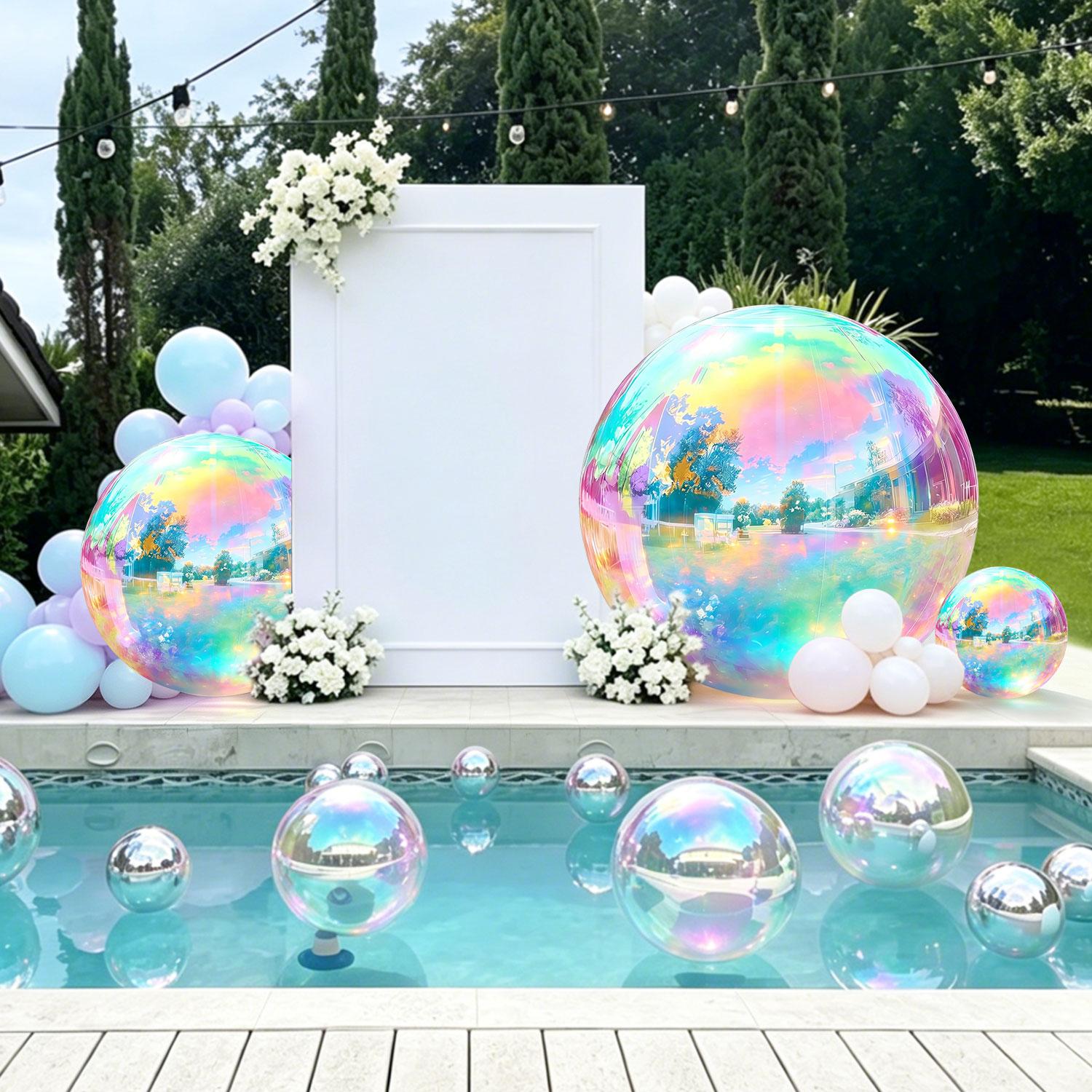 5 PCS Reflective Iridescent Silver Metallic Inflatable Mirror Ball Balloons Set with Pump - Reusable Giant PVC Spheres, Lightweight Party Decor for Festival, Outdoor Garden Home Supplies 5 PCS Reflective Iridescent Silver Metallic Inflatable Mirror Ball Balloons Set with Pump - Reusable Giant PVC Spheres, Lightweight Party Decor for Festival, Outdoor Garden Home Supplies