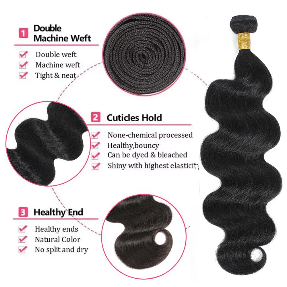BINF Body Wave Bundles Human Hair 100% Unprocessed Brazilian Virgin Hair 1/3/4 Bundles Body Wave Human Hair Extension for Women Natural Color