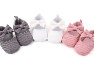 Baby Girls Mary Jane Flats with Bowknot Floral Princess Wedding Dress Shoes Soft Newborn Infant Crib First Walkers Prewalker in Grey White Pink