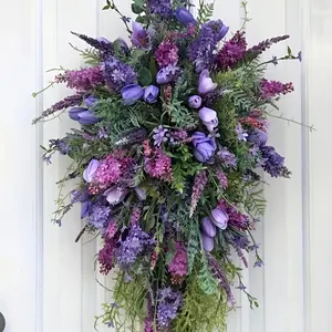 Vibrant Purple Tulip & Hydrangea Spring/Summer Wreath - Colorful Artificial Flower Door Decor for Home, Mothers Day Celebrations, Seasonal Door Decor | Spring  Decor | Plastic Greenery Decorative Fruit Plants Wreath-023 Ornaments artificial outdoor plants