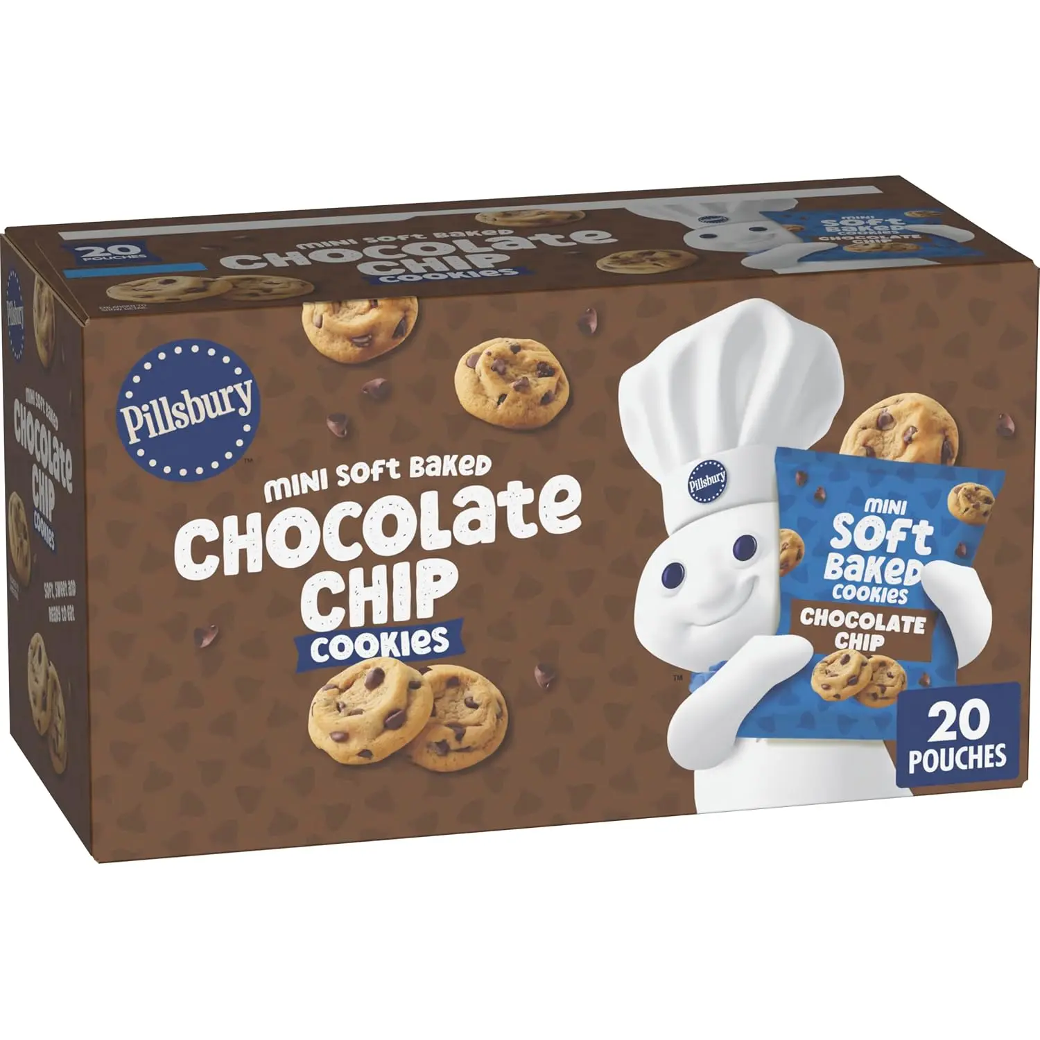 Pillsbury Soft Baked Mini Chocolate Chip Cookies, 20 oz | Ready To Eat, No Baking Needed, Real Chocolate Chips, High-Fructose Corn Syrup, Portable On-The-Go Snack Pouches