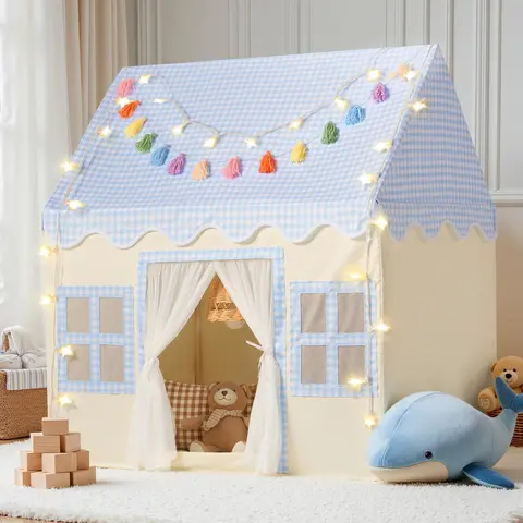 Sumbababy Halloween Kids Outdoor Play Tent Washable Playroom with Padded Mat, Blue Checkered, Toys Gift Game Fun Indoor Playground