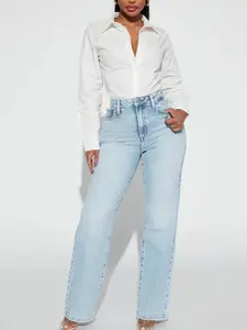Kiss And Tell High Rise Low Stretch Straight Leg Jeans - Light Blue Wash
