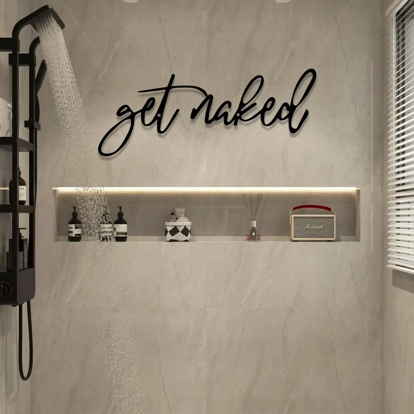 Get Naked Letter Pattern Wall Sign, 1 Count Metal-wall Art Decor, Vintage Metal-hanging Sign, Decorative wall sign, Wall Decor for Home Living Room Decor, Vintage Plaque Decor, Modern Farmhouse Sign, Home Decor Products