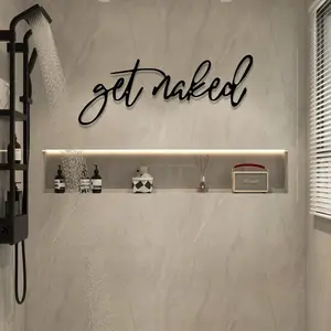 Get Naked Letter Pattern Wall Sign, 1 Count Metal-wall Art Decor, Vintage Metal-hanging Sign, Wall Decor for Home Bedroom Bathroom Living Room Decor, Vintage Plaque Decor, Modern Decorations, Novelty Decor, Modern Farmhouse Sign