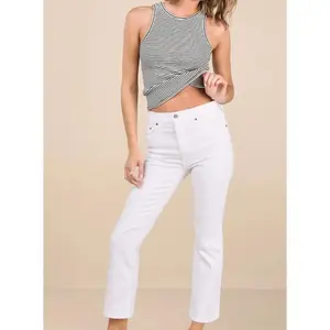 Shy Girl White High-Waisted Cropped Flare Jeans woman