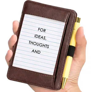 Brown 3 x 5 PU Portable Index Card Wallet Pocket Notepad Holder With 25 Lined Sheets Mini Note Card Case With Card Slot For Record Sports No Pen
