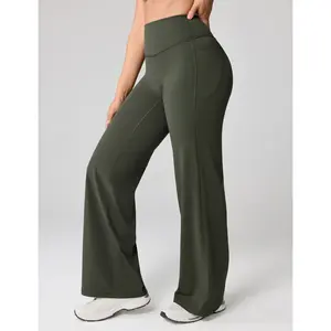 31"No Front Seam High Waisted Wide Leg Yoga Pants for Woman with Side Pockets Lounge