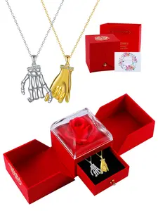 Pinky Promise Matching Couple Necklaces With Rose Jewelry Gift Box, Little Finger Promise Pendant Necklaces for Women Men, Birthday Valentine's Day Memorial Jewelry Gift for Boyfriend Girlfriend BFF, Exquisite Jewelry Gift, Heart Necklace, Jewelry Present