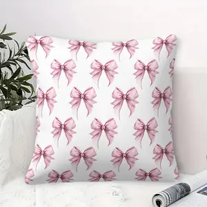 Pink Bowknot Theme Throw Pillow with Insert, Sweet Girl, Ins Style Enthusiasts exclusively Home Soft Furnishings, Soft Square Zipper Closure, Sofa & Bed Headrest Cushion, Girl's Room, Vanity Decorative Ornaments