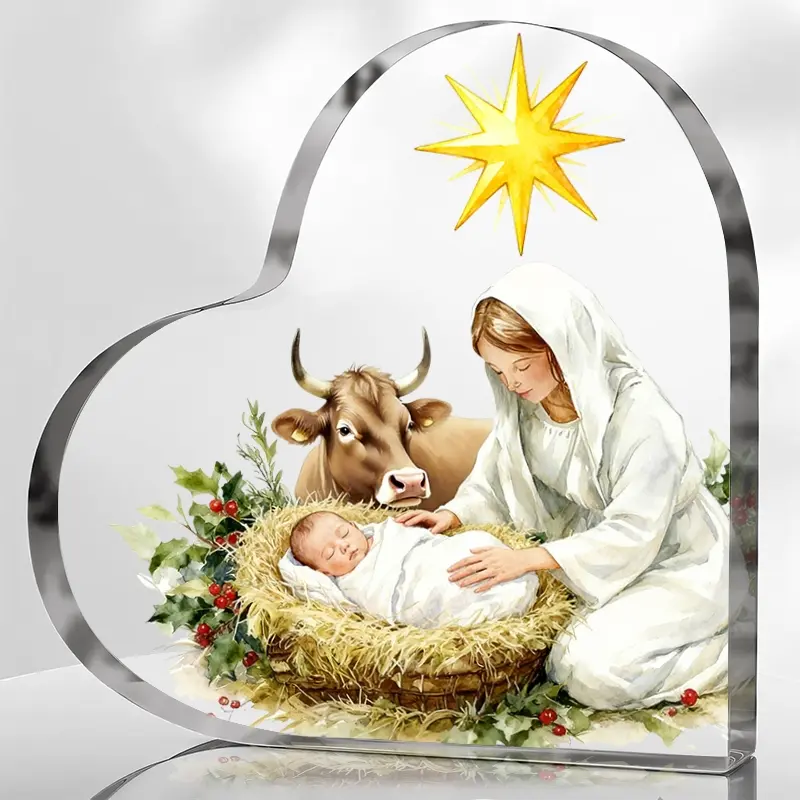 Christian Nativity Scene Crystal Acrylic Souvenir, Unique Christmas Gift for Mom, Elegant Living Room & Home Shelf Decoration