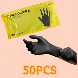 50/100/200pcs Black Disposable Nitrile Gloves Waterproof Durable for Kitchen Cleaning Household Chores Protective Gloves Packed in Bags