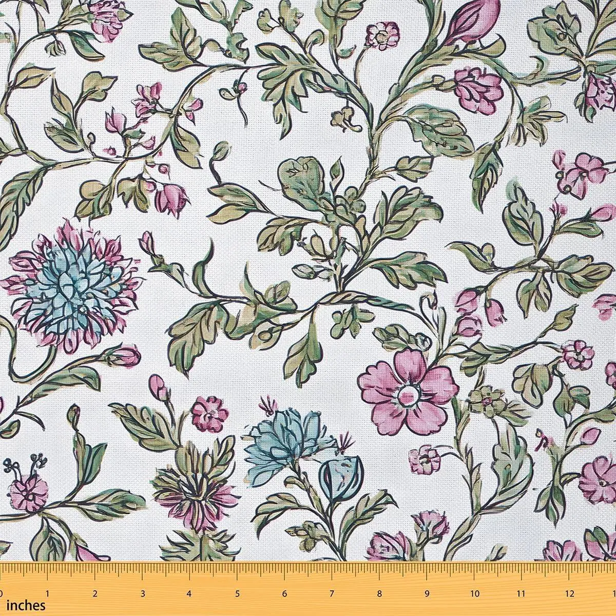 Floral Fabric Green Pink Flower Upholstery Fabric Chairs Wildflower Botanical Soft Flannel Indoor Decor DIY Sewing Craft Projects Blossom