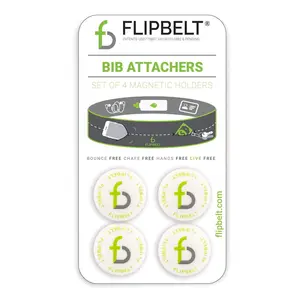 FLIPBELT Magnetic Bib Attachers - Set of 4 Round Adjustable Clips for Race Day Gear - No Damage, Quick Attach, 18mm Size