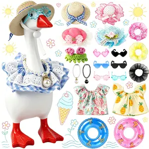 22PCS Summer Desk Goose Outfits Set 7 Inch Desktop Goose Dress-Up Accessories with Cute Hats Sunglasses, Swim Rings & Bikini for Goose Figurine Statue Decor