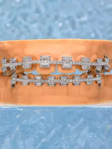 Hip Hop Teeth Set (2 Pieces), Steel Teeth Design, Copper Zircon, Shiny Teeth Jewelry, Unisex Fashion Party Gift, All Seasons