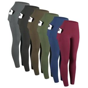 CHRLEISURE 1/3/6-PACK High Waist Yoga Pants With Pockets, Exercise Running Yoga Leggings, Tummy Control Workout Running Yoga Leggings for Women Activewear Bottoms