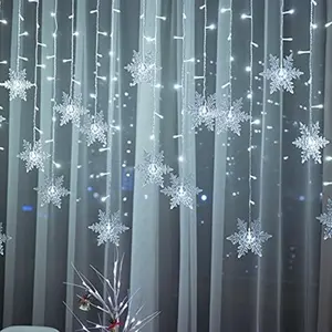LED Curtain Lights 13ft 4M 96 LED Snowflake Curtain String Lights Plugin Memory 8 Modes Wedding Party Wall Home Decorations White