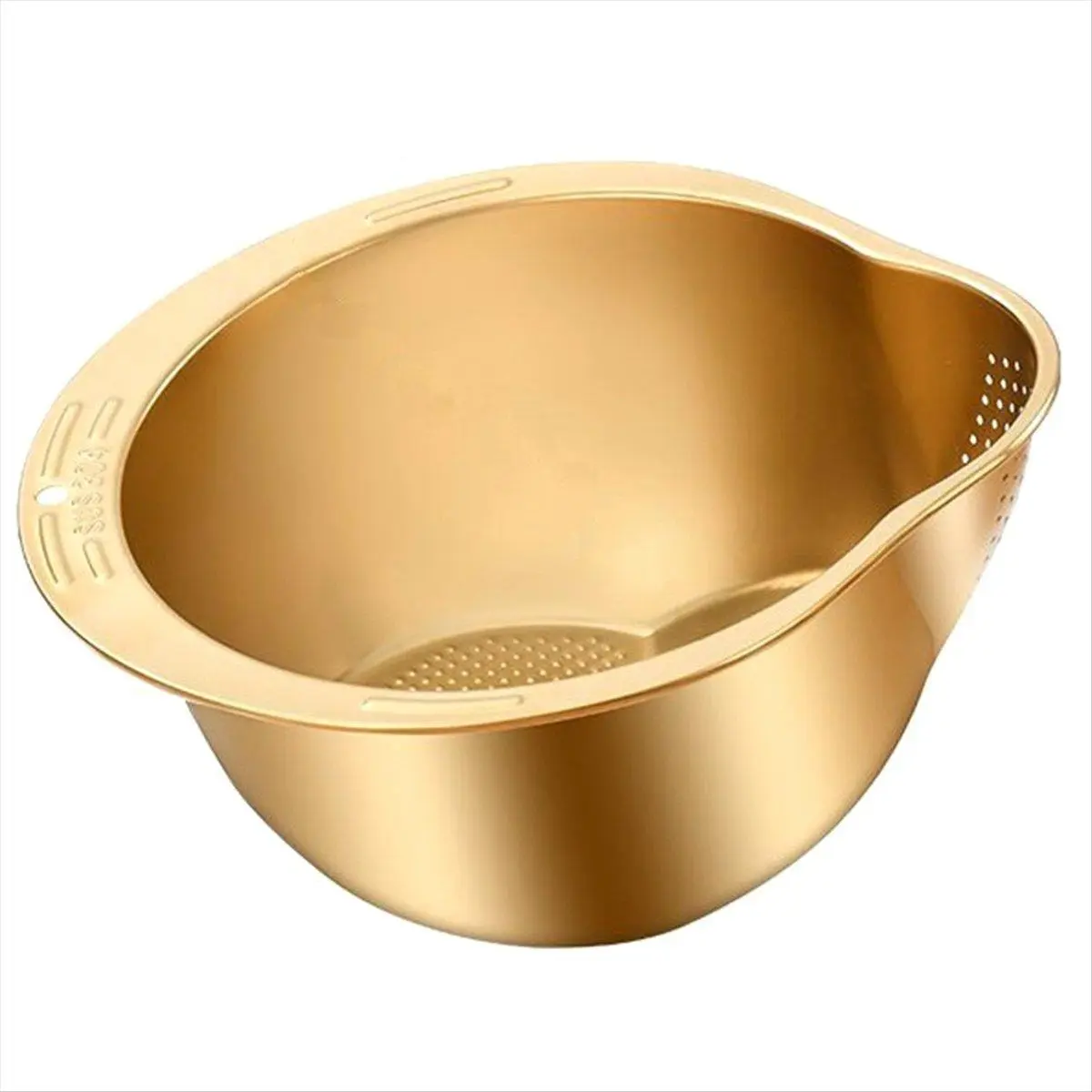 Gold Stainless Steel Washing Rice Round Bowl - Large Metal Strainer Basket with Side Drainage Holes, Anti-Rust Filter, Durable Baby Bottle Cleaner Kitchen Tool