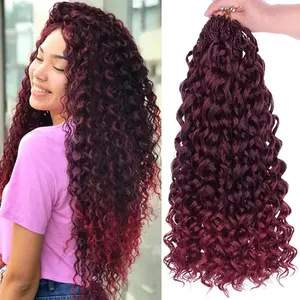 Curly Crochet Hair 18 Inch 8 Packs Burgundy Gogo Curl Pre-Looped  Wave Ombre Red Deep Twist Bohemian Box Braids Synthetic Water Wave Braiding Hair for Women