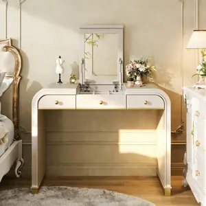 Classic Wood Vanity Desk with Flip Mirror 3-in-1 Dressing Table 2 Drawers Storage Space for Bedroom Elegant Vintage Design