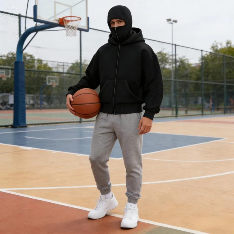 Balaclava Jacket Zip Up Fashion Double Layer Hoodie Hip Hop Outerwear Jacket Y2K Clothing for Men and Women