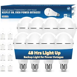 KeepLit 8 Pack Emergency Light Bulbs, 48H Long Lasting & 3 Brightness Lights,12W 5000K Battery Backup Emergency Light Bulbs for Home Failure