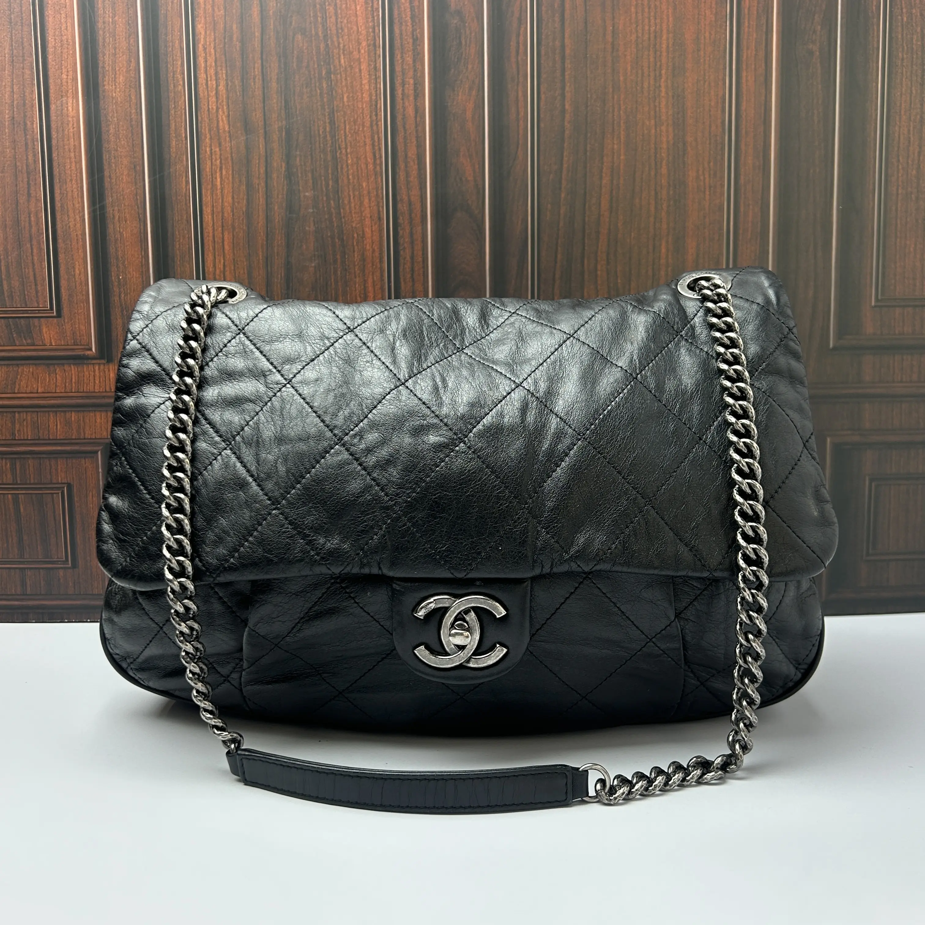 Pre-owned CHANEL CF Accordion Style Hobo Chain Shoulder Tote 888