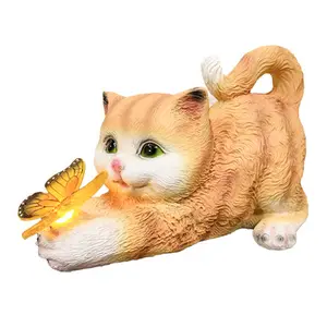 Cat Solar Garden Statue Solar Cat Statues with Illuminated Butterfly Housewarming Gift Outdoor Decoration with Cat Holding Butterfly Lawn Art Decoration for Mom Grandma for Yard Patio