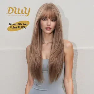Liza PLUS- New! DWY Bionic Silk Top 26-Inch Long Vintage Y2K Layer-cut Pink Blonde Glueless Synthetic Wig with Bangs for Women High-Quality Premium Fiber Easy Wear Comfortable Fit Summer Look